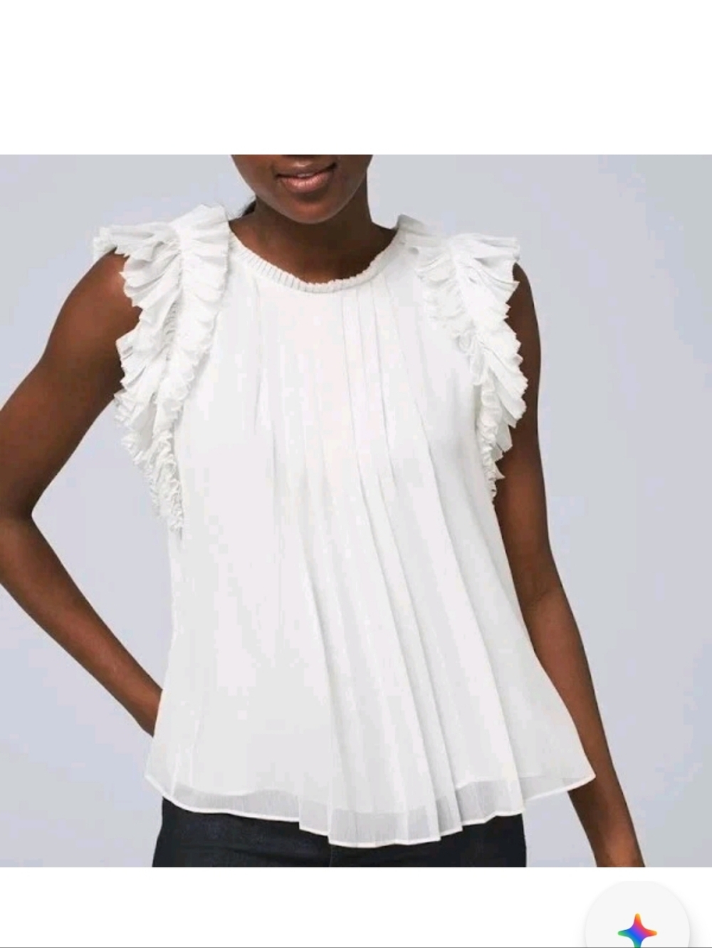 White Pleated Ruffle Blouse – New Medium